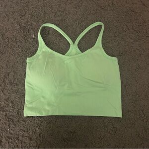 mint green ribbed cropped running tank top with built in bra